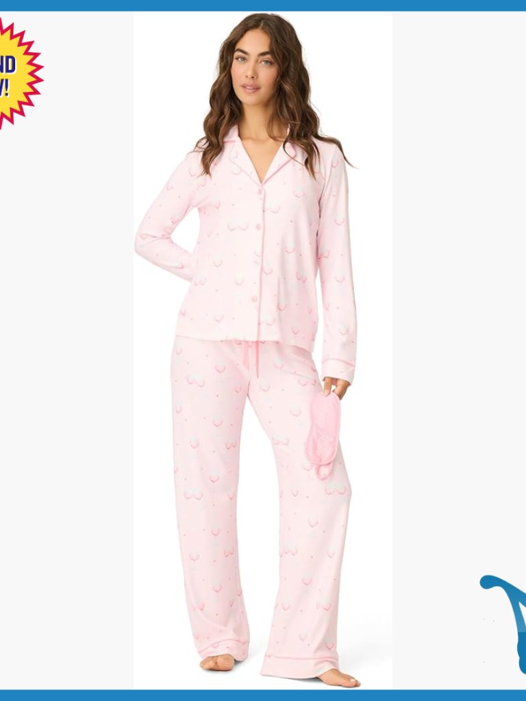 3-Piece Pajama Set, Long Sleeve Top, Drawstring Pants, Eye Mask, Jersey Knit